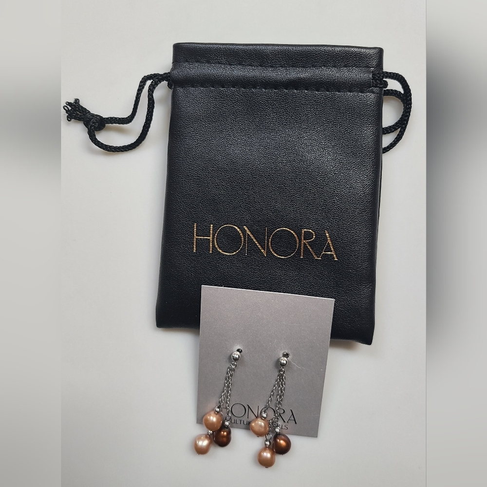 Honora Cream and Brown Freshwater Pearl Drop Earrings